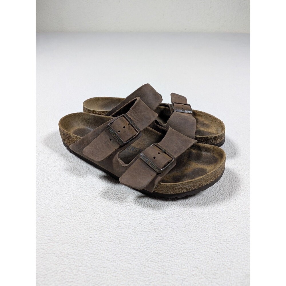 Birkenstock Arizona Sandals Mocha Brown Leather 2 Strap Buckle Womens 38 US 7